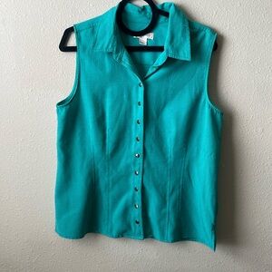Vintage Christopher & Banks teal sleeveless snap button down blouse